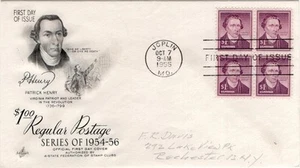 First day cover, Scott #1052 BL4, Henry, Mellone 5, Artcraft cachet, 1956 - Picture 1 of 1