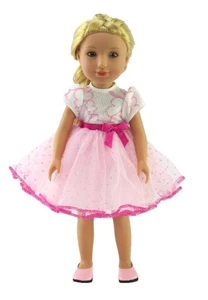 Rosa Kleid mit vollem Rock passt 14" Gummistiefel Wishers Größe Puppe - Bild 1 von 3