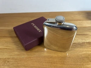 Fantastic Purdey 6oz Kidney Shaped Pewter Hip Flask Brand New In Box RRP £100 - Picture 1 of 9