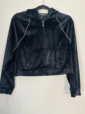 VICTORIA SECRET On Point VELVET Crop HOODIE Black Size S/P/CH - Image 1 of 2