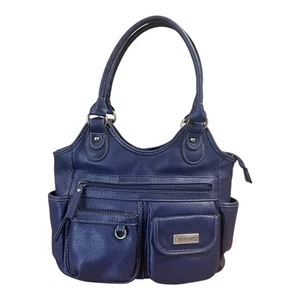 Multi Sac Navy Blue Shoulder Bag Hand Purse Zippered Pockets - EUC - Picture 1 of 12