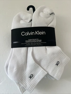 Calvin Klein 6-Pair Men's  Cushion Quarter Cut Socks    White with CK Logo - Image 1 of 4