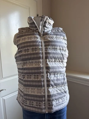 NUEVO CON ETIQUETAS LANDS END Mujer 600 Relleno Copo de Nieve Gris Nórdico Cremallera Chaleco Puff Mediano Foto 1 de 4