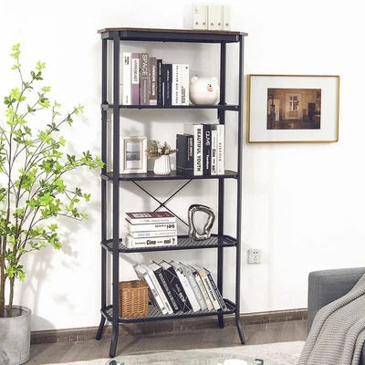 Industrial 5-Tier Bookshelf Freestanding Storage Plant Shelving Unit Steel Frame - Image 1 of 4