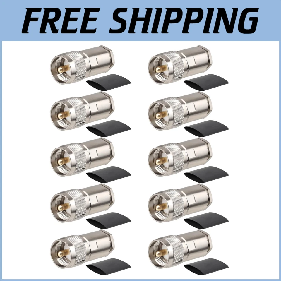 Premium 10 Pack PL259 UHF Male Clamp Connectors for RG8 and RG213 Cables - Image 1 of 4