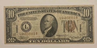 1934 A $10 Federal Reserve Note Hawaii Overprint - Image 1 of 4