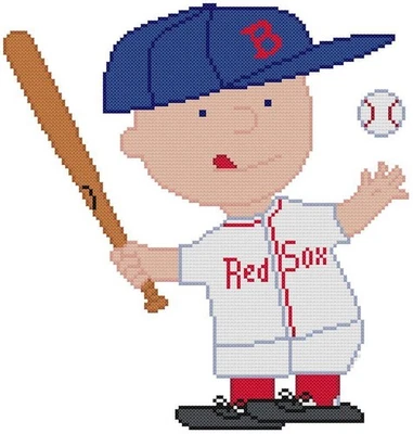 CROSS STITCH+ CRAFT PATTERN Charlie Brown Red Sox Baseball Team Hat Bat Jersey - Image 1 of 4