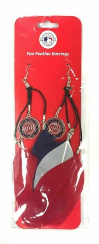 NEW! WASHINGTON NATIONALS FEATHER EARRINGS w/ CHARMS LICENSED Cover