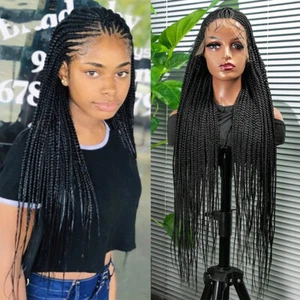 34" Black Box Braided Wig Lace Front Knotless Box Braids Full Lace Wig for Women - Picture 1 of 4