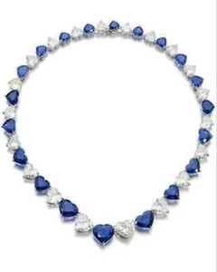 30CT Heart Cut Lab Created Sapphire Diamond Tennis Necklace 14KWhite Gold Plated - Picture 1 of 4