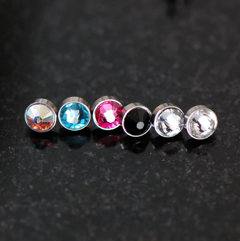 6 Pcs CZ Gem Flat Dome Bottom Dermal Anchors Top Piercing Jewelry 3mm - Image 1 of 1