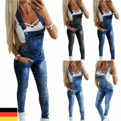 Damen Slim Denim Jeans Latzjeans Playsuit Overall Jumpsuit Latzhose Jeanshosen - Bild 1 von 4