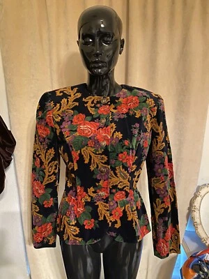 Donna Morgan для Non Stop Бархатная Куртка Блейзер Размер 10 80-е Делает 40-е Сердца Пейсли - Изображение 1 из 4