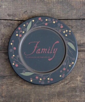 Decorative Wood Plate Family Quote Black with Berry Vine Primitive Decor 9.5 in - Image 1 of 2
