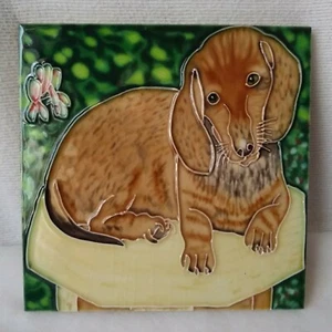 Ceramic Art Tile Dachund Dog Glazed Plague Wall 6x6 Puppy - Picture 1 of 14