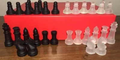 Vintage Chess Pieces Frosted And Black Glass Some Felted Bottoms 2.25-1.10-Read - Image 1 of 4