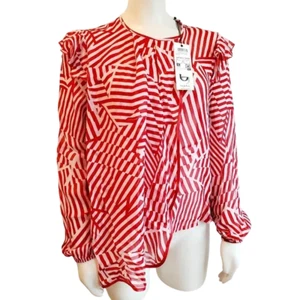 NWT Byblos Viscose Georgette blouse Abstract Star Print Asymmetrical Hem 40/S - Picture 1 of 11