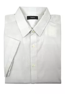 Theory Mens White Pink Grid Plaid Zack Short Sleeve Shirt Sz 2XL XXL 3438-5 - Picture 1 of 2
