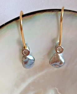 Boucles d'oreilles perles keshi Tahiti or jaune et or blanc 18K diamants GVS - Foto 1 di 7