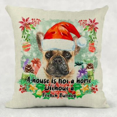French Bull Dog Cushion Pillow Christmas Dog Pet Cushion Cover Santa Claus  - Image 1 of 2