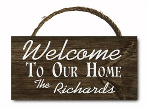 Personalized Welcome Hanging Wood Plaque Door Wall Sign 12x6 MADE IN USA - Picture 1 of 12