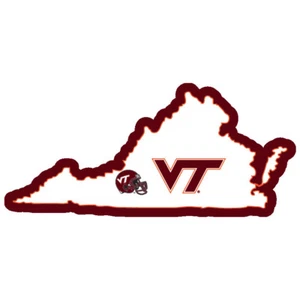 Calcomanía automática de vinilo Virginia Tech Hokies Home State (NCAA) en forma de Virginia con casco - Imagen 1 de 3
