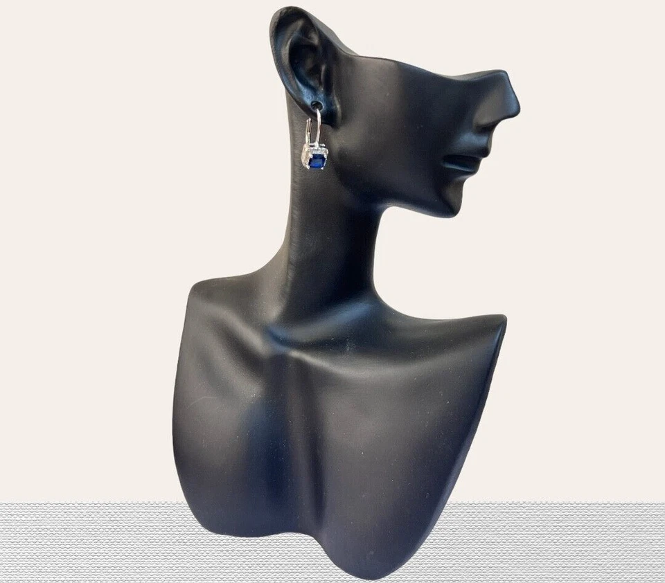 orecchini pendente donna argento 925 rodiato zircone blu quadrato monachella - Immagine 1 di 1