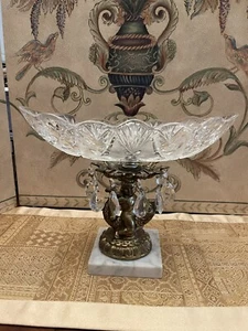 MCM Glass Bowl Nude Poseidon King Riding Fish Prisms Marble Gold Centerpiece - Picture 1 of 12