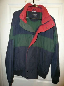 Ambercrombie and Fitch Mens Large Jacket Coat Dark Blue w/ Green Stripe - Picture 1 of 5