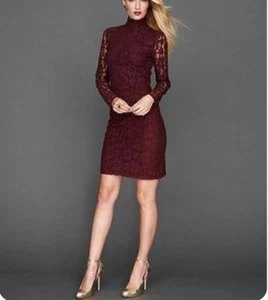 INC International Concepts Long Sleeve Lace Turtleneck Dress, Burgundy MediumNEW - Picture 1 of 2