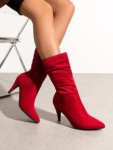 Women Side Zip High Stilettos Heel Pointed Toe Fashion Mid Calf Boots Easy on - Picture 1 of 33