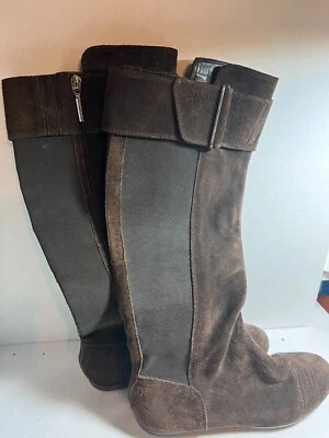 Botas planas para mujer Calvin Klein Marinah marrón gamuza cuero hasta la rodilla talla 7 medianas Foto 1 de 4