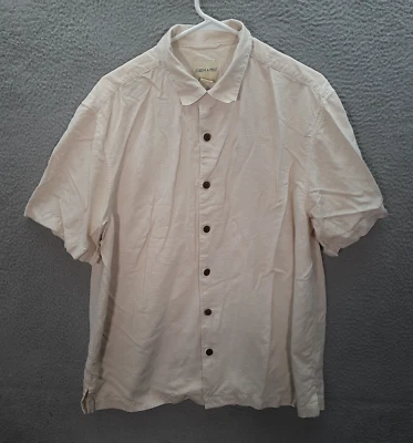 Joseph & Feiss Shirt Adult Large Tan Floral Hawaiian 100% Silk Camp Nautical - Image 1 of 4