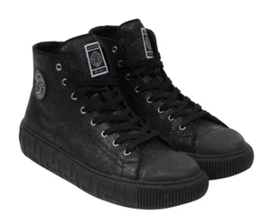 Versace Hombres Greca Zapatillas Altas US13 EU46 Negro Brillo Logo Entrenadores - Imagen 1 de 10