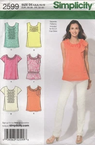 Simplicity Sewing Pattern 2599 Tops with Trim Ideas, Ruffles Roses Size 4 6 8 - Picture 1 of 13