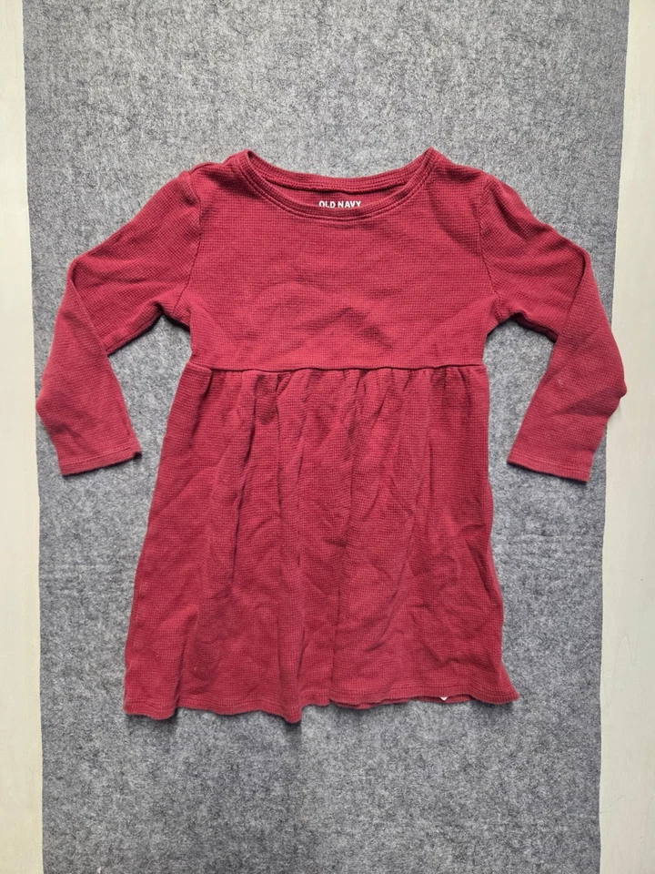 Old Navy Girls Dress Sz 4T Waffle Knit Thermal Tunic Red Babydoll Waist Dress - Image 1 of 4