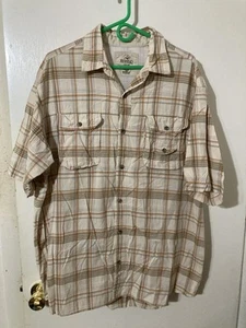 Redhead Brand Adult XL Brown/White Plaid Button Up Shirt w/Vented Back - Picture 1 of 6