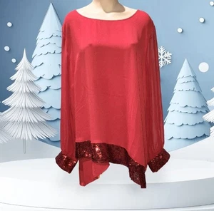 JM Collection Damen Pailletten Saum Crossover Tunika Top Neu Rot Amore Bluse XXL - Bild 1 von 6