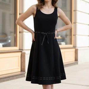 Loft schwarzes Seidenkleid Gr. 6 weiß gepunktet Band ärmellos lässig feminin - Bild 1 von 11