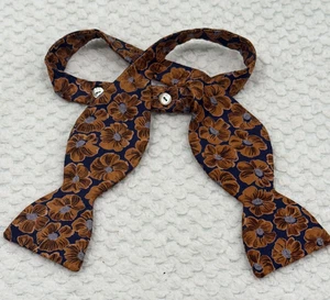 Men's Bow Tie Brown and Blue Floral 100% Silk by Carrot & Gibbs Made in USA - Picture 1 of 3