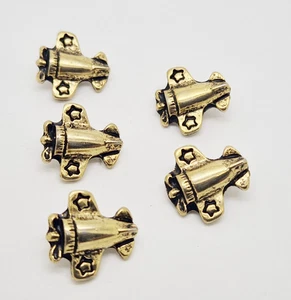 Antique Gold Metal Planes Airplane Aeroplane Brass Shank Buttons 17mm Pack of 5 - Picture 1 of 4