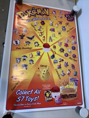 Póster Juguetes Pokémon Burger King 1999 Promocional, 22"x32" Nintendo Foto 1 de 4