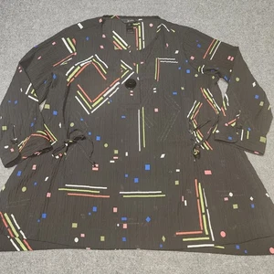 Ali Miles Top Womens 1X Black Neon Geometric Crinkle Semi Sheer Artsy Tunic Top  - Picture 1 of 17