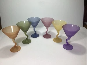 Vintage Libbey Martini Z Stem Martini Glasses Pastel Satin Watusi Set Of 6. EUC - Picture 1 of 12