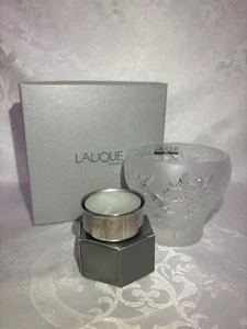 Lalique Candle Holder Mini Vase Crystal leaf pattern W/box France H 2.95 in - Picture 1 of 10