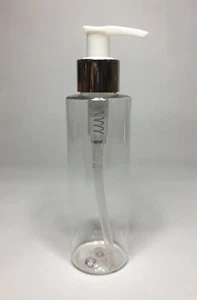 150ml Clear Cylindrical Plastic Bottle+Shiny Silver/White Lotion Pump ANY AMOUNT - Picture 1 of 1