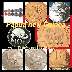 Papua New Guinea 🇵🇬5x Coins Set UNC from Rolls 1 Toea To 20 Toea Animal Insect - Picture 1 of 11
