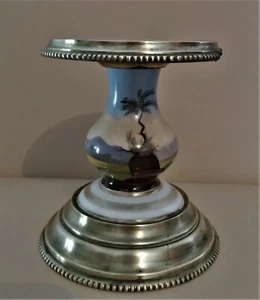 Support lampe à pétrole porcelaine de Paris et laiton décor de paysage XIXème - Picture 1 of 7