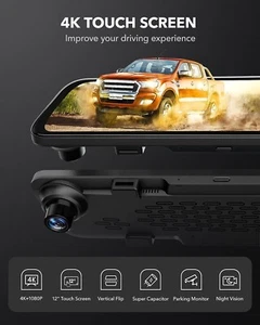 WOLFBOX G840S 12“ 4K Mirror Dash Cam Front and Rear View Dual Cameras - Picture 1 of 9