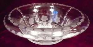 Heisey Tudor Bowl 411 Copper Wheel Etched Flowers Dots Rollover Edge Vintage - Picture 1 of 7